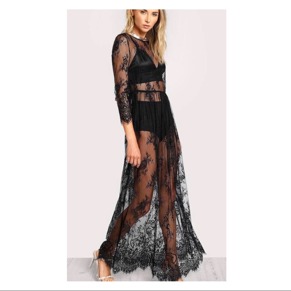 Shein sheer floral lace maxi dress
